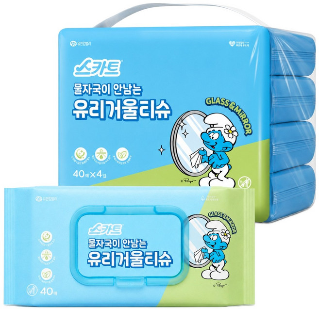 스카트 물자국이 안남는 유리 거울티슈 40p, 4개