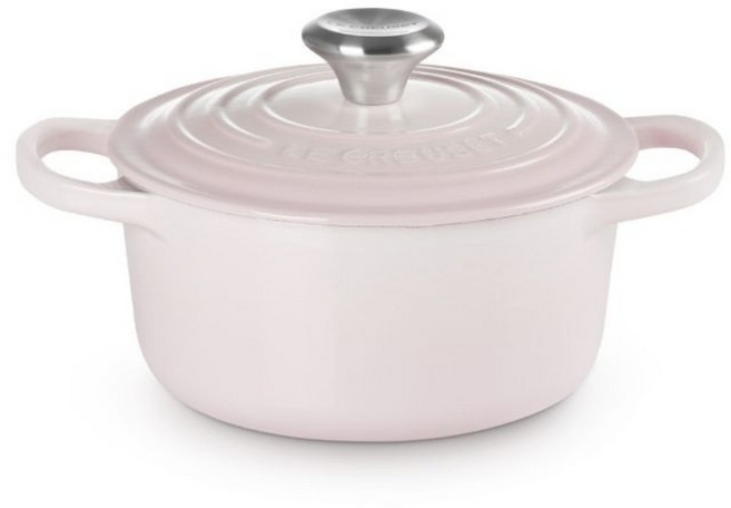 LE CREUSET 典藏琺瑯鑄鐵圓鍋 16cm 貝殼粉 鋼頭鍋蓋 + 內鍋白 1個