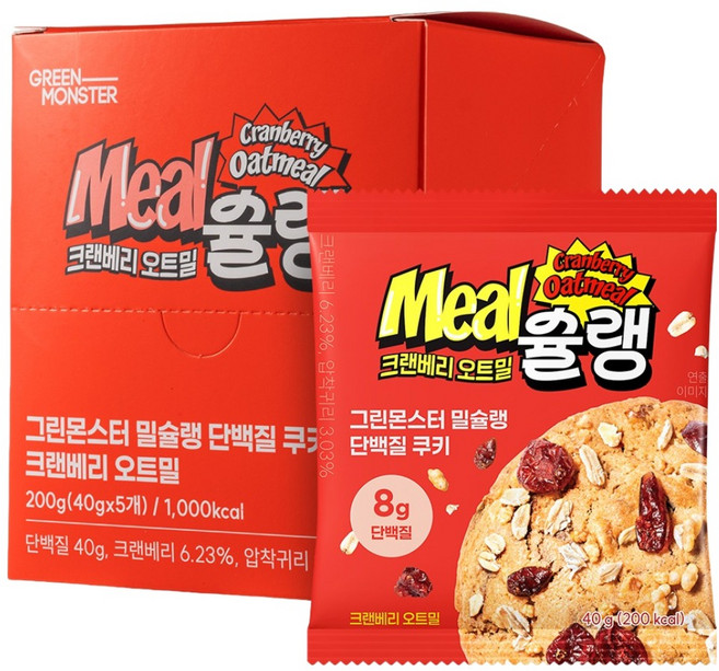 그린몬스터 밀슐랭 단백질 쿠키 크랜베리 오트밀 5p, 200g, 1개