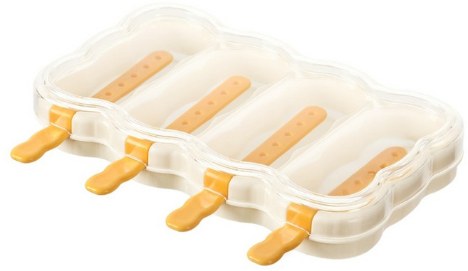 FaSoLa 4格1體食品級矽膠雪糕模具冰棒製冰盒 XS-049, 米白色, 1組