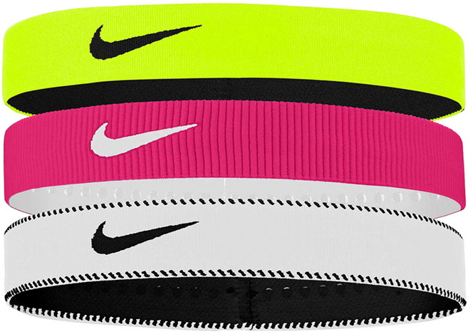 NIKE 耐吉 FLEX CLASSIC 寬版頭帶3件組 3PK N1011932737OS, 亮綠色 + 粉色 + 白色, 1套