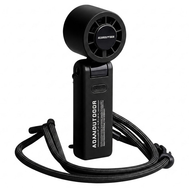 ADAMOUTDOOR 戶外AI手持冰能扇 附掛繩, 極夜黑, ADFN-HTF520AI