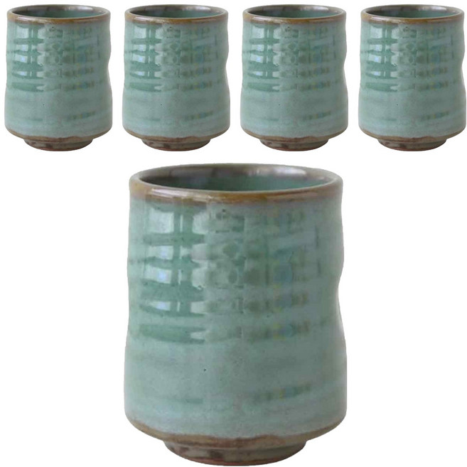 JUST HOME 日本製 綠釉陶瓷湯吞杯 茶杯 150ml 5件組 綠色 1套 5910-07A