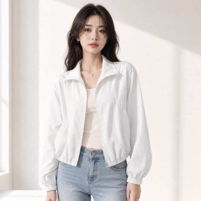 I'M MONG 女款寬鬆高領素色袖口鬆緊長袖防風外套 R6F161