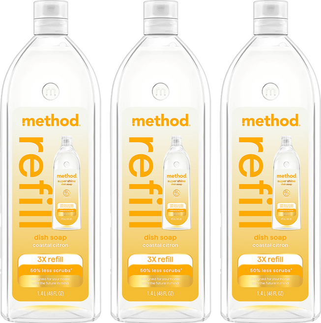 method 美則 極淨效速洗碗精補充瓶 海岸香橙, 3個, 1.4L
