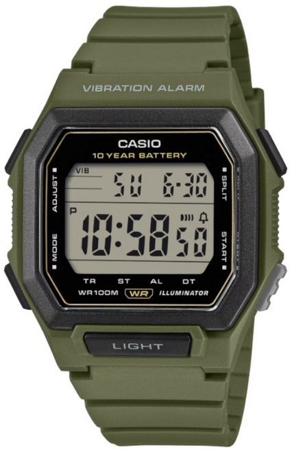 CASIO 卡西歐 多元STANDARD震動電子系列 W-738H-3AVDF, 軍綠色, 1個