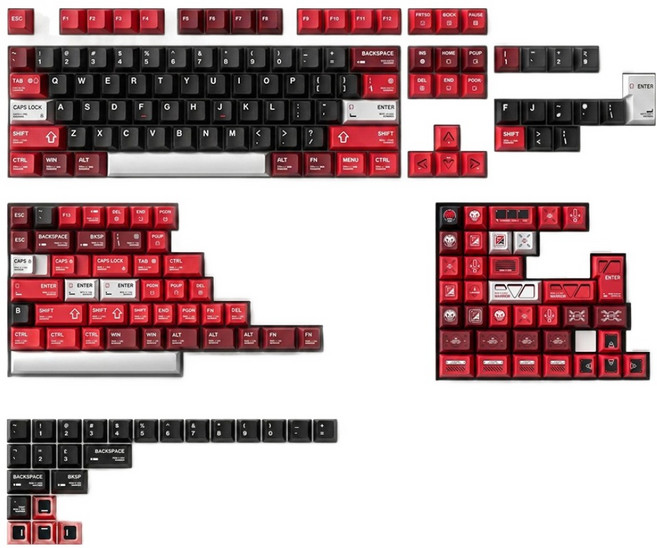 몬스타기어 ALOHAKB ePBT 체리 염료승화 커스텀 키캡, 레드 + 블랙, WARRIOR MK II COMPLETE KIT, 적축