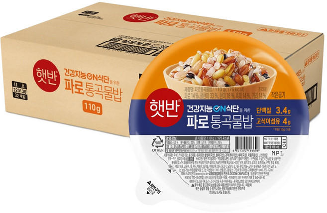 햇반 건강지능 ON 식단을 위한 파로통곡물밥, 110g, 32개
