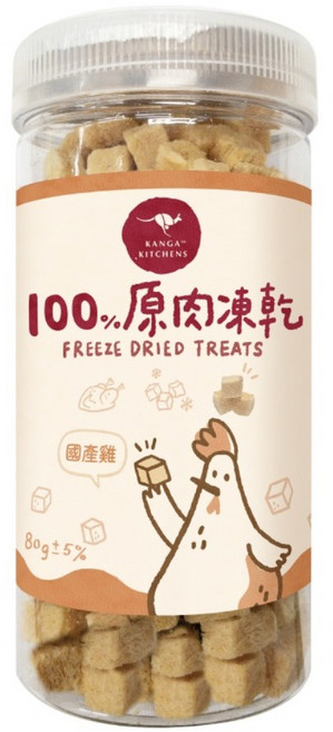 KANGA KITCHENS 袋鼠廚房 100% 原肉凍乾, 80g, 1個, 雞肉