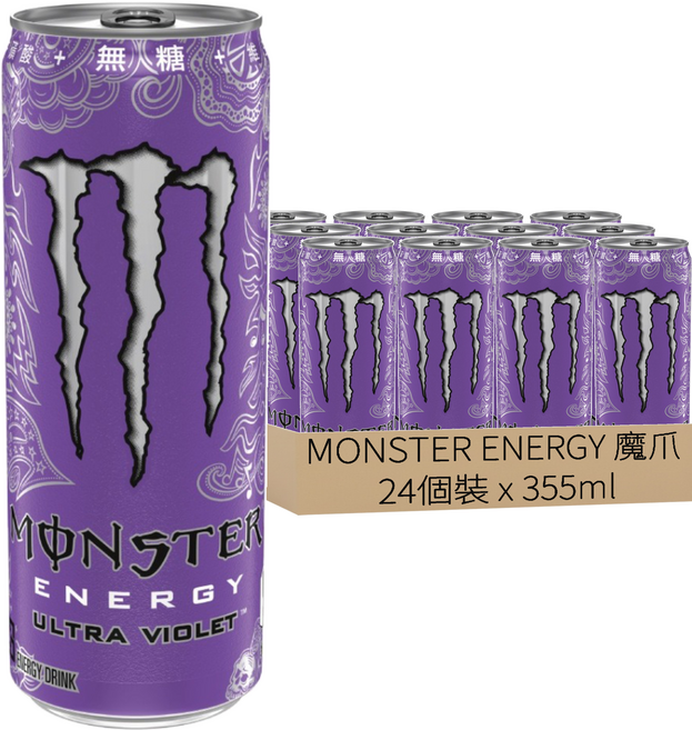 MONSTER ENERGY 魔爪 超越幻紫碳酸能量飲料易開罐, 24個裝, 355ml