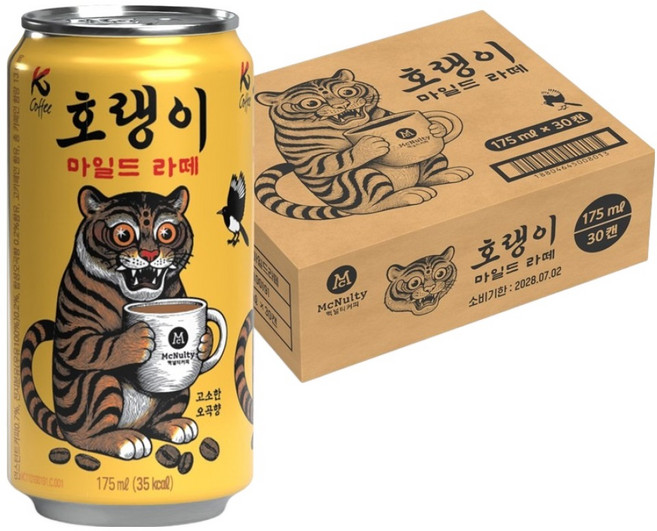 맥널티 호랭이 마일드 라떼 캔커피, 30개, 175ml