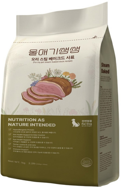 디어랩스 강아지 울애기 쌩쌩 프리미엄 스팀 베이크드 수제사료, 오리, 1kg, 1개