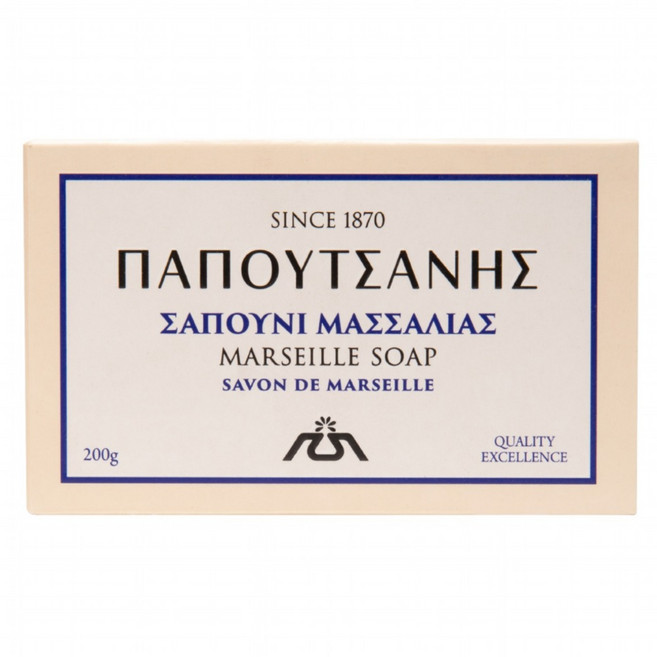 PAPOUTSANIS 純橄欖天然細滑馬賽皂, 200g, 1個