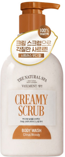 10위 - 벨먼 온더바디 내추럴 스파 고보습 크리미 스크럽 바디워시 시트러스 우디향, 1개, 600ml