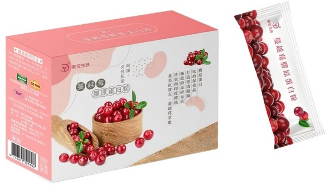 DUNG YA 東亞生技 蔓越莓膠原蛋白粉, 1個, 15份