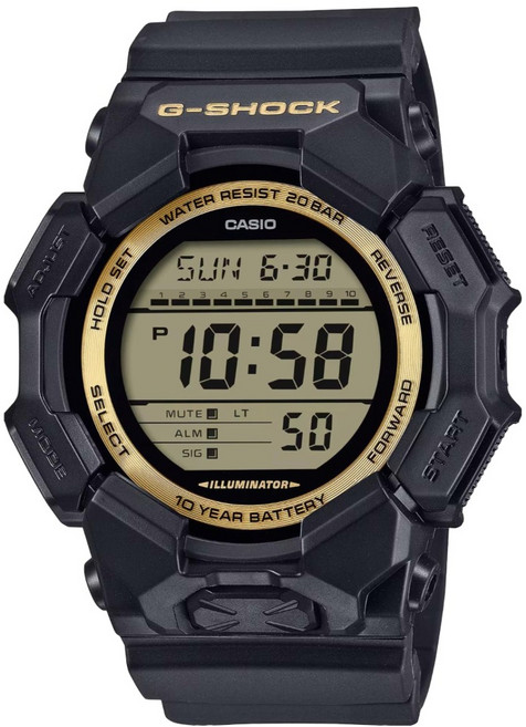 CASIO 卡西歐 G-SHOCK 實用運動電子錶 GD-010GB-1A9DR, 黑色 + 金色, 1個