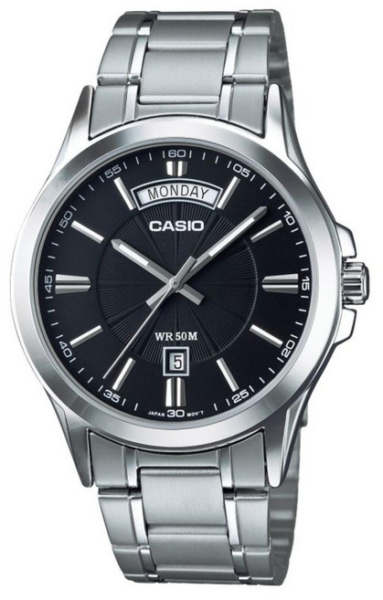 CASIO 卡西歐 扇形雙曆商務運動戶外指針腕錶 MTP-1381D-1AVDF, 銀色 + 黑色, 1個