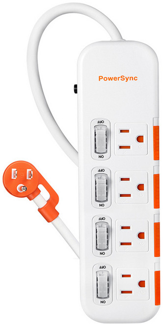 PowerSync 群加 滑蓋防塵防雷擊延長線 3P 4開 4孔 TS44D927, 白色, 1個, 2.7m