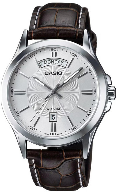 CASIO 卡西歐 扇形雙曆商務運動戶外指針腕錶 MTP-1381L-7AVDF, 黑色 + 銀色, 1個