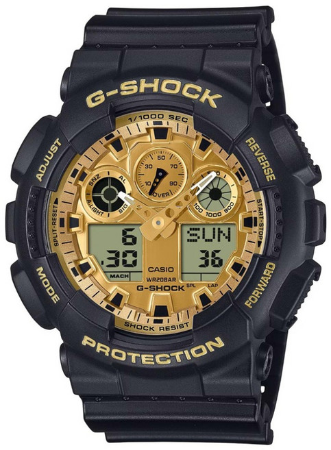 CASIO 卡西歐 G-SHOCK 強悍雙顯錶 GA-100GGB-1A9DR, 黑色 + 金色, 1個