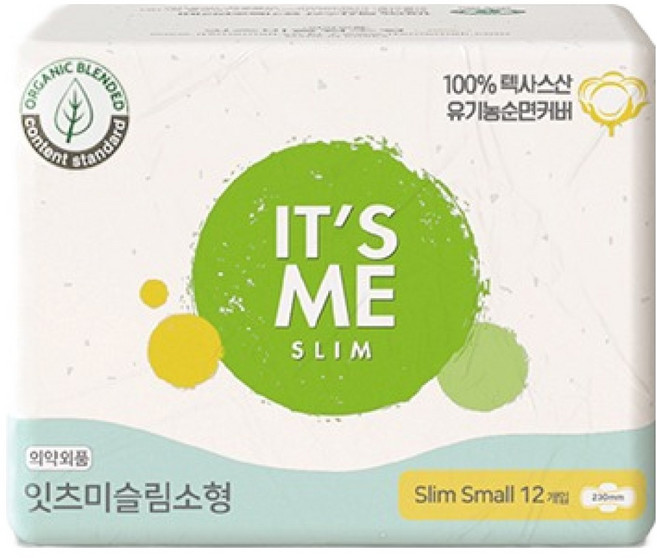 잇츠미 슬림 순면커버 생리대, 소형, 12개입, 1세트