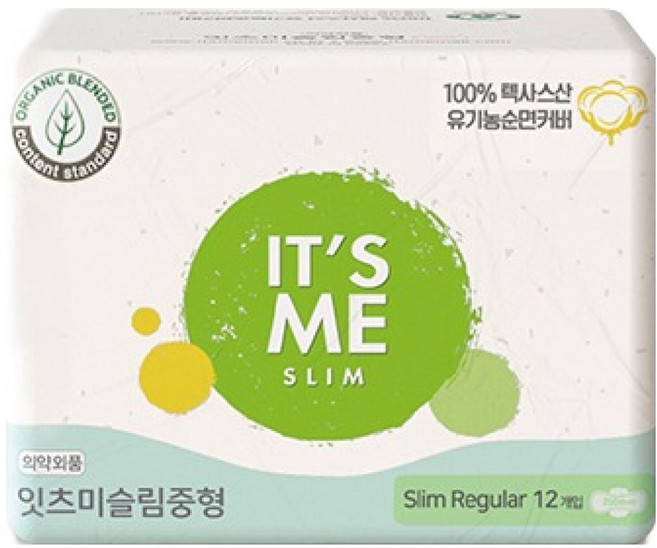 잇츠미 슬림 순면커버 생리대, 중형, 12개입, 1개