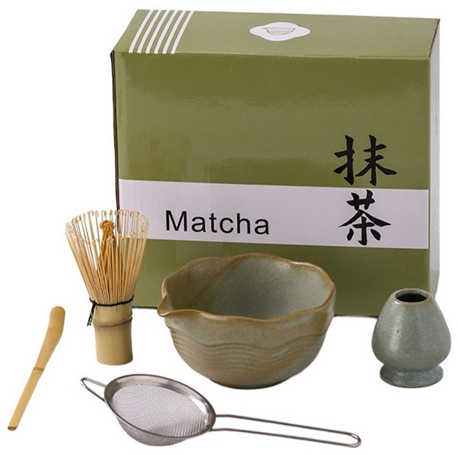 JUST HOME 日式窯變抹茶5件組 M7132, 青釉色, 1套, 茶碗 + 茶筅 + 茶筅立 + 茶勺 + 粉篩