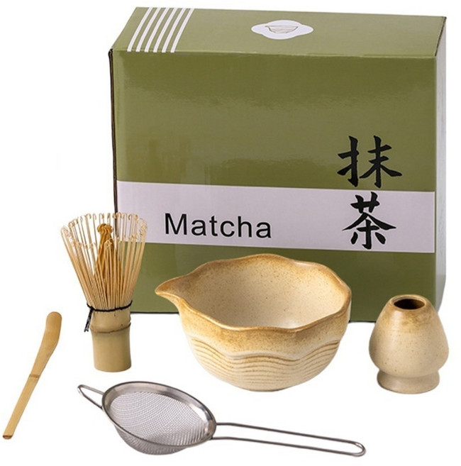 JUST HOME 日式窯變抹茶5件組 M7129, 暖米色, 1套, 茶碗 + 茶筅 + 茶筅立 + 茶勺 + 粉篩