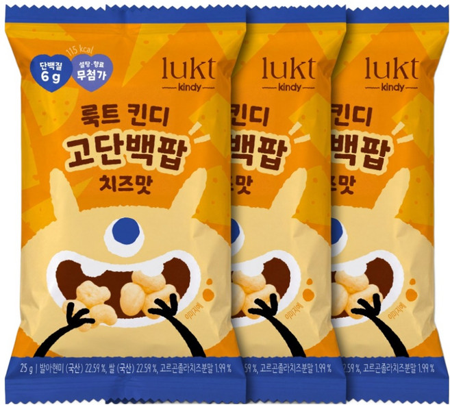 룩트 킨디 고단백팝 과자, 25g, 3개, 치즈맛