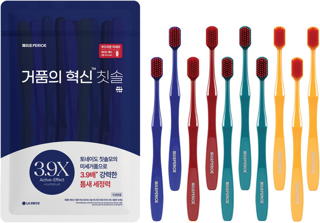 페리오 거품의 혁신 토네이도 부드러운 미세모 와이드 헤드 칫솔, 10개입, 1세트