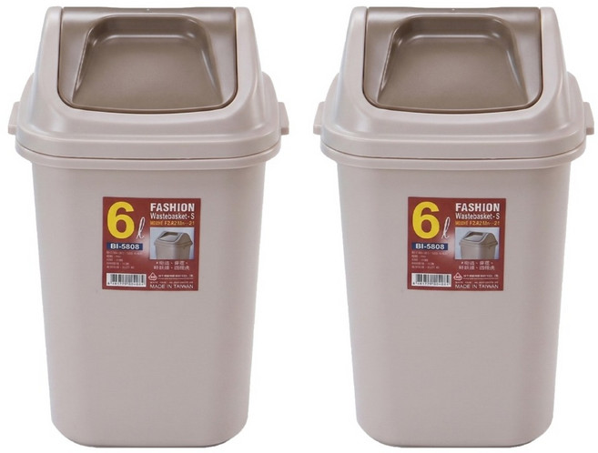 Polywise 翰庭 時尚搖蓋垃圾桶2件組 6L 台灣製造 米色 1層 BI-5808