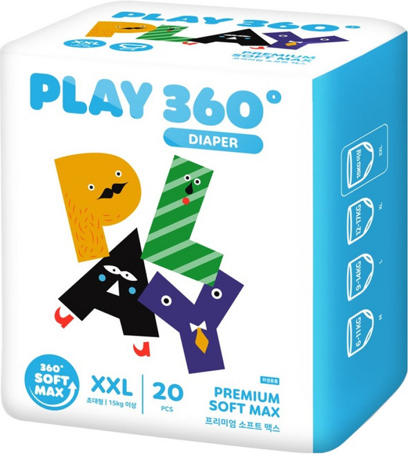 한예지 PLAY 360도 프리미엄 팬티기저귀, 20매, 점보형(2XL)