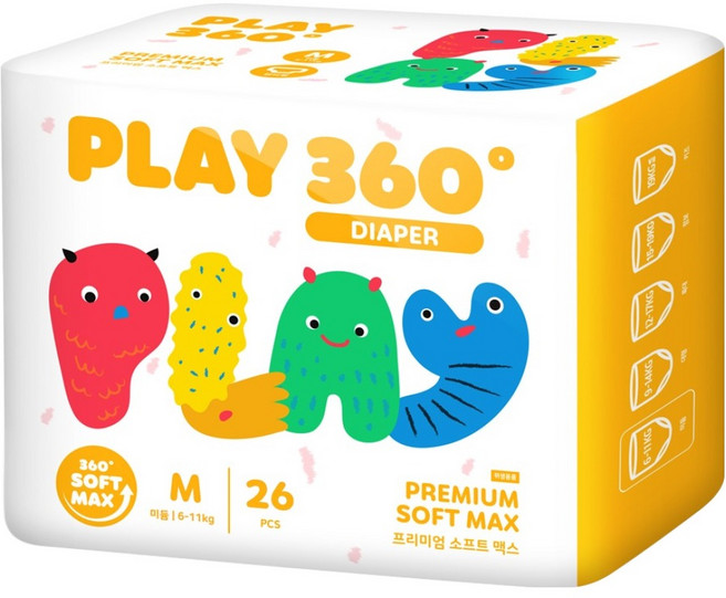 한예지 PLAY 360도 프리미엄 팬티기저귀, 26매, 중형(M)