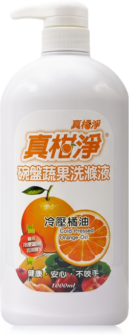 真柑淨 冷壓橘油碗盤蔬果洗潔液, 1個, 1L