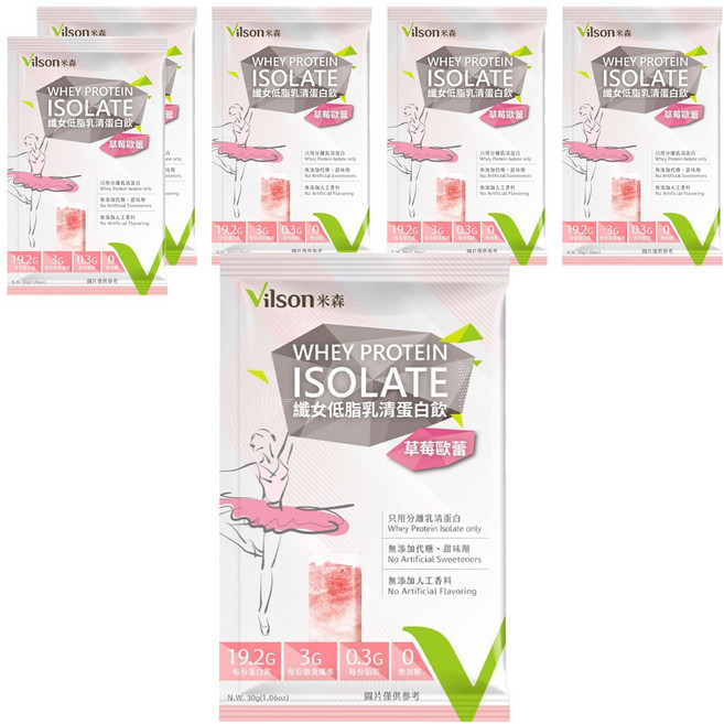 Vilson 米森 纖女低脂乳清蛋白飲 草莓歐蕾 6包, 180g, 1套