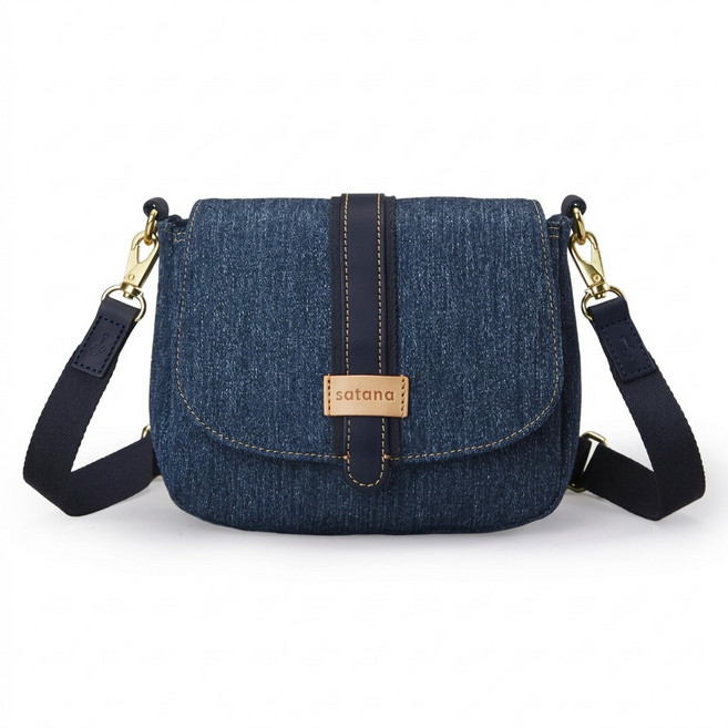 satana Denim 小型馬鞍包, 深丹寧藍