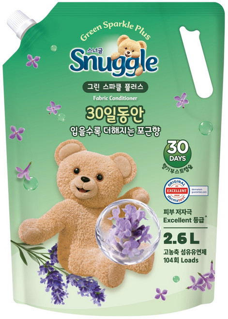 스너글 섬유유연제 그린 스파클 플러스 리필, 2.6L, 1개