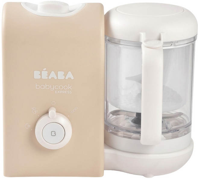 BEABA EXPRESS 4in1多功能食物調理機, 奶杏色, 1套, 調理機主機 + Tritan攪拌杯 + 蒸煮籃 + 防溢攪拌上蓋 + 保溫雙層杯蓋 + 水箱上蓋 + 專屬攪拌刮勺