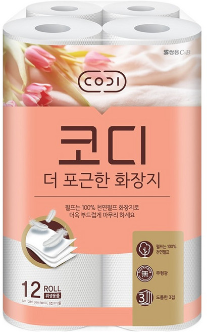 코디 더 포근한 3겹 천연펄프 화장지, 1개, 12롤, 28m