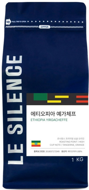 르시랑스 에티오피아 예가체프 원두 커피 홀빈 분쇄안함, 1kg, 1개