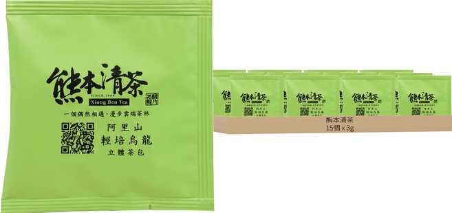 Xiong-Ben Tea 熊本清茶 阿里山輕培烏龍立體茶包, 3g, 1套, 15個裝
