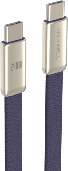 POLYWELL 寶利威爾 Type-C鋅合金快充扁線 240W PW15-W45-A495, 藍色, 1個, 1m
