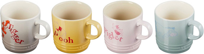 LE CREUSET 小熊維尼系列 瓷器英式馬克杯4件組 350ml 溫桲黃 + 貝殼粉 + 海洋之花 + 肉豆蔻 1套