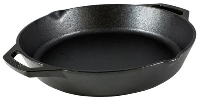 LODGE 美國製雙耳圓形鑄鐵平底煎烤鍋 32cm 黑色 1個