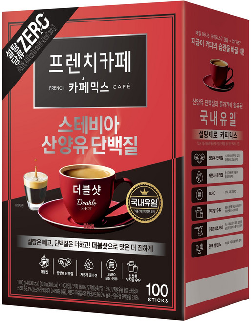 프렌치카페 카페믹스 스테비아 산양유 단백질 더블샷, 10g, 1개, 100개입