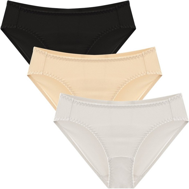 I AM UNDERWEAR 女性網眼基本款內褲3件組, 黑色 + 膚色 + 白色