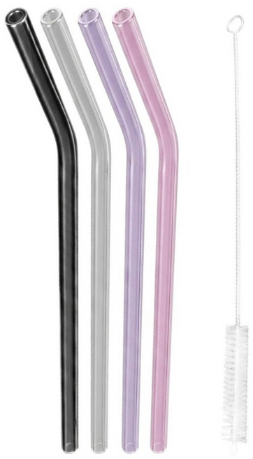 SADOMAIN 仙德曼 彩色 高硼矽環保耐熱玻璃平口彎吸管 1套 5個裝 CI002