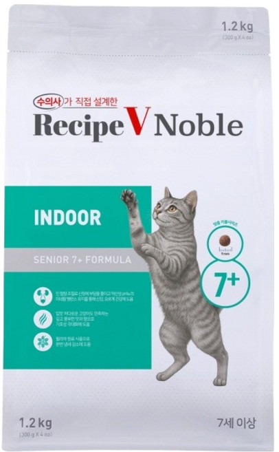 유한양행레시피브이 고양이 노블 인도어 7+ 기능성 사료, 시니어, 1.2kg, 1개