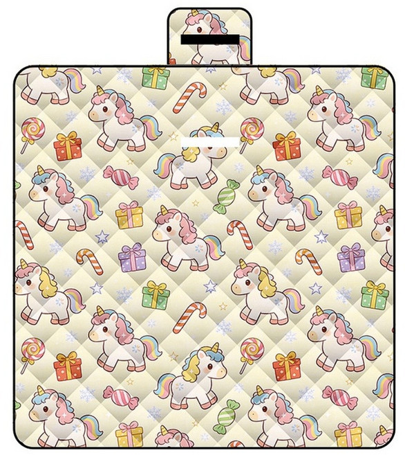 KIVO 野餐墊 200 x 200cm 防水 可手提 加厚棉填充 超聲波 奶油獨角獸