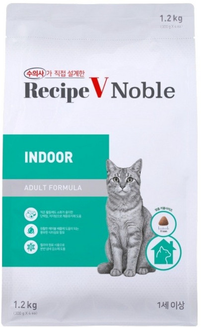 유한양행레시피브이 고양이 노블 기능성 사료, 인도어, 1.2kg, 1개